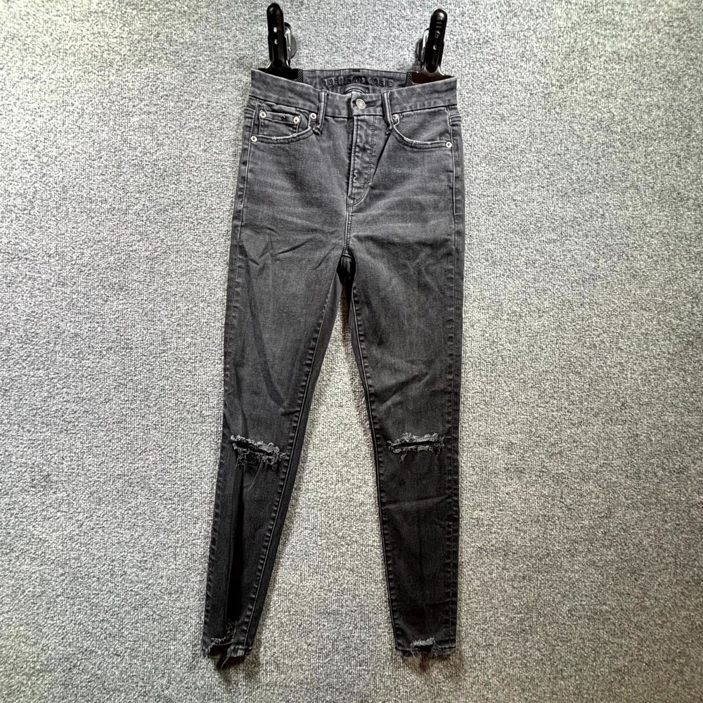 American Eagle Luxe Jeans Women's 4 Black Denim High Waisted Skinny Distressed